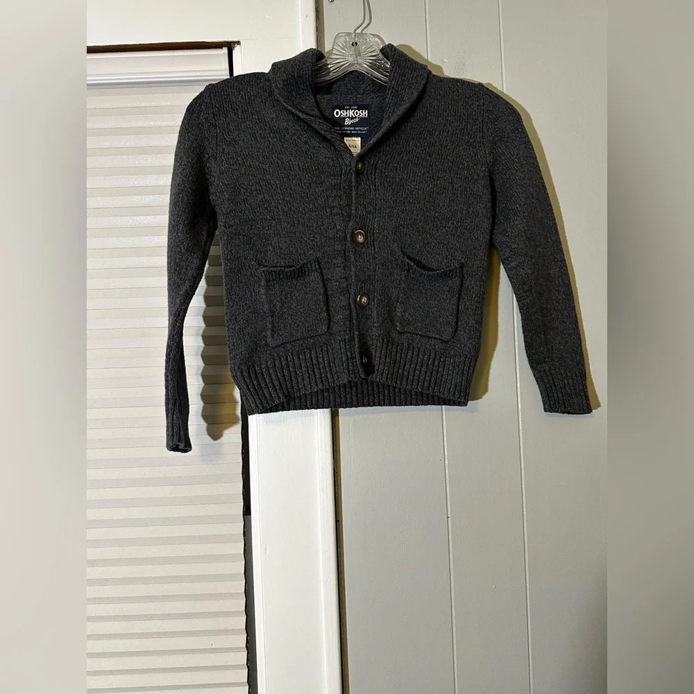 OshKosh B’gosh Boys Shawl Collar Cardigan Sweater Gray Size 6 EUC